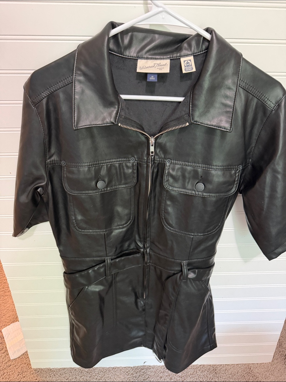 Urban Outfitters Black Short-Sleeve Faux Leather Dress